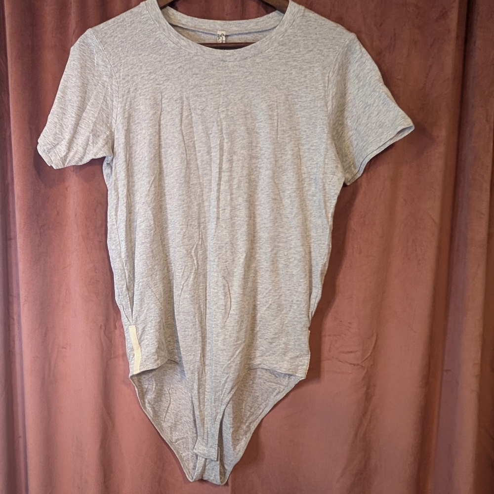 Free People Gray Short Sleeve Bodysuit